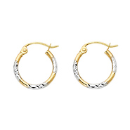Petite Crisscross Diamond-Cut Glossy Hoop Earrings - 14K Two-Tone Gold 1.5mm x 0.5 inch