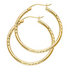 Medium Thick Crisscross Diamond-Cut Hoop Earrings - 14K Yellow Gold 2mm x 1.1 inch