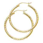 Medium Thick Crisscross Diamond-Cut Hoop Earrings - 14K Yellow Gold 2mm x 1.1 inch