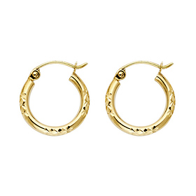Petite Thick Crisscross Diamond-Cut Hoop Earrings - 14K Yellow Gold 2mm x 0.5 inch