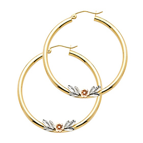 Medium Polished Flower Hoop Earrings - 14K Yellow Gold 2.5mm x 1.1 inch