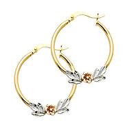 Small Polished Flower Hoop Earrings - 14K Yellow Gold 2.5mm x 0.9 inch