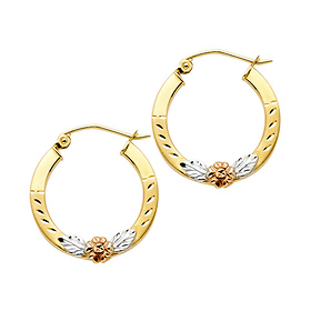 Small Flower Hinge Hoop Earrings - 14K Yellow Gold 19mm or 0.7 inch