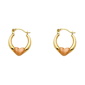 Petite Satin Heart Hoop Earrings - 14K Two-Tone Gold 13mm or 0.5 inch
