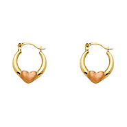 Petite Satin Heart Hoop Earrings - 14K Two-Tone Gold 13mm or 0.5 inch