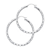 Large Fancy Diamond-Cut Hoop Earrings - 14K White Gold 3mm x 1.7 inch