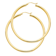 Large High Polished Thick Hoop Earrings - 14K Yellow Gold 3mm x 2.1 inch