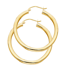Medium High Polished Thick Hoop Earrings - 14K Yellow Gold 3mm x 1.3 inch