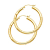 Medium High Polished & Satin Hoop Earrings - 14K Yellow Gold 3mm x 1.3 inch