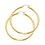 Large High Polished & Satin Hoop Earrings - 14K Yellow Gold 3mm x 1.8 inch
