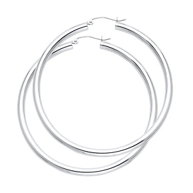 Large High Polished Thick Hoop Earrings - 14K White Gold 3mm x 2.1 inch