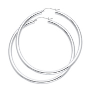 Large High Polished Thick Hoop Earrings - 14K White Gold 3mm x 2.1 inch