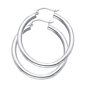 Medium High Polished Thick Hoop Earrings - 14K White Gold 3mm x 1.3 inch