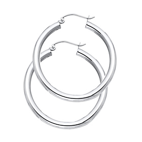 Medium High Polished Thick Hoop Earrings - 14K White Gold 3mm x 1.1 inch