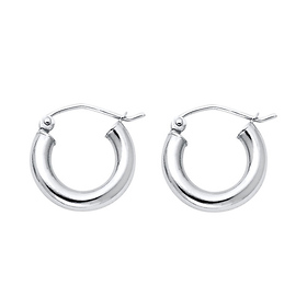 Petite High Polished Thick Hoop Earrings - 14K White Gold 3mm x 0.5 inch