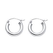 Petite High Polished Thick Hoop Earrings - 14K White Gold 3mm x 0.5 inch