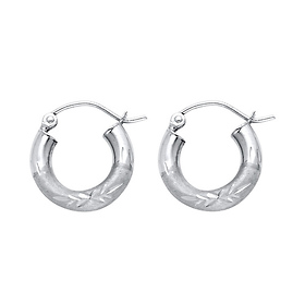 Petite High Polished & Satin Hoop Earrings - 14K White Gold 3mm x 0.5 inch