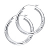 Medium High Polished & Satin Hoop Earrings - 14K White Gold 3mm x 0.9 inch
