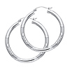 Medium High Polished & Satin Hoop Earrings - 14K White Gold 3mm x 1.3 inch