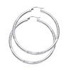 Large High Polished & Satin Hoop Earrings - 14K White Gold 3mm x 1.8 inch