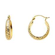 Small Diamond-Cut Bangle Hoop Earrings - 14K Yellow Gold 3mm x 0.7 inch