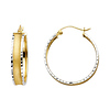 Small Faceted & Satin Hoop Earrings - 14K Two-Tone Gold 5mm x 0.9 inch