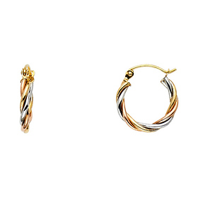 Petite Twisted Hoop Earrings - 14K Tricolor Gold 14mm or 0.5 inch