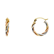 Petite Twisted Hoop Earrings - 14K Tricolor Gold 14mm or 0.5 inch