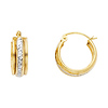 Petite White Faceted Hoop Earrings - 14K Two-Tone Gold 6mm x 0.5 inch