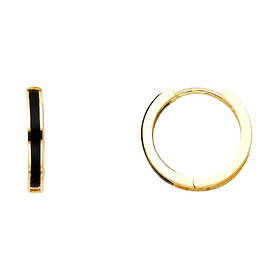 14K Yellow Gold Petite Onyx Huggie Hoop Earrings