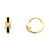 14K Yellow Gold Mini Onyx Crisscross CZ Huggie Hoop Earrings
