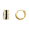 14K Yellow Gold Onyx Channel-Set CZ Huggie Hoop Earrings