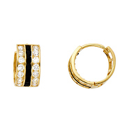 14K Yellow Gold Onyx Channel-Set CZ Huggie Hoop Earrings