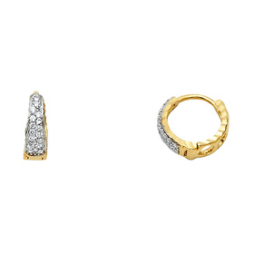 14K Two-Tone Gold Semi-Dome Pave CZ Huggie Hoop Earrings