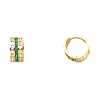 14K Yellow Gold Green & White CZ Huggie Hoop Earrings