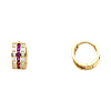 14K Yellow Gold Purple & White Channel-Set CZ Huggie Hoop Earrings