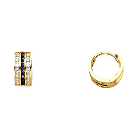 14K Yellow Gold Blue & White Channel-Set CZ Huggie Hoop Earrings