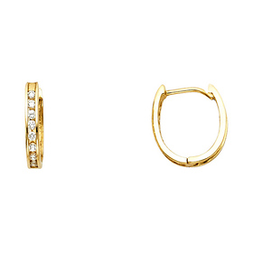 14K Yellow Gold Oval Channel-Set Round-Cut CZ Huggie Hoop Earrings