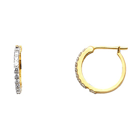 Petite Semi-Scalloped CZ Hoop Earrings - 14K Yellow Gold 1mm x 0.5 inch