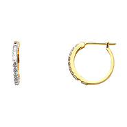 Petite Semi-Scalloped CZ Hoop Earrings - 14K Yellow Gold 1mm x 0.5 inch