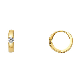 Bezel Cubic Zirconia Huggie Hoop Earrings - 14K Yellow Gold