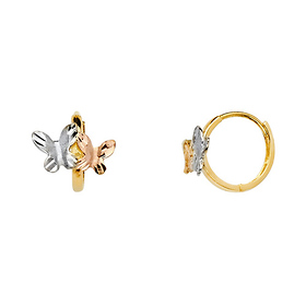 Diamond-Cut Butterfly Huggie Hoop Earrings - 14K TriGold