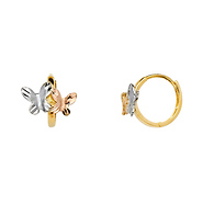 Diamond-Cut Butterfly Huggie Hoop Earrings - 14K TriGold