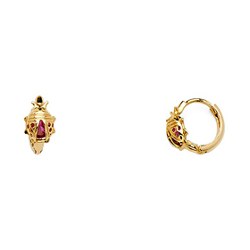 High Polished Ladybug CZ Huggie Hoop Earrings - 14K Yellow Gold