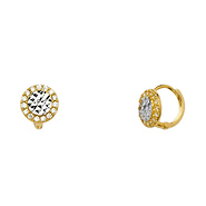 Halo Faceted CZ Huggie Hoop Earrings - 14K Two-Tone Gold