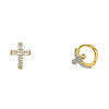 Fancy Cross Cubic Zirconia Huggie Hoop Earrings - 14K Two-Tone Gold