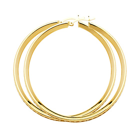 Large Flat Cubic Zirconia Hoop Earrings - 14K Yellow Gold 3mm x 1.7 inch