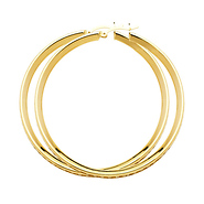 Large Flat Cubic Zirconia Hoop Earrings - 14K Yellow Gold 3mm x 1.7 inch