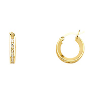 Petite Flat Cubic Zirconia Hoop Earrings - 14K Yellow Gold 3mm x 0.5 inch