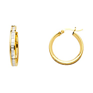 Petite Baguette-Cut Channel-Set CZ Hoop Earrings - 14K Yellow Gold 3mm x 0.5 inch